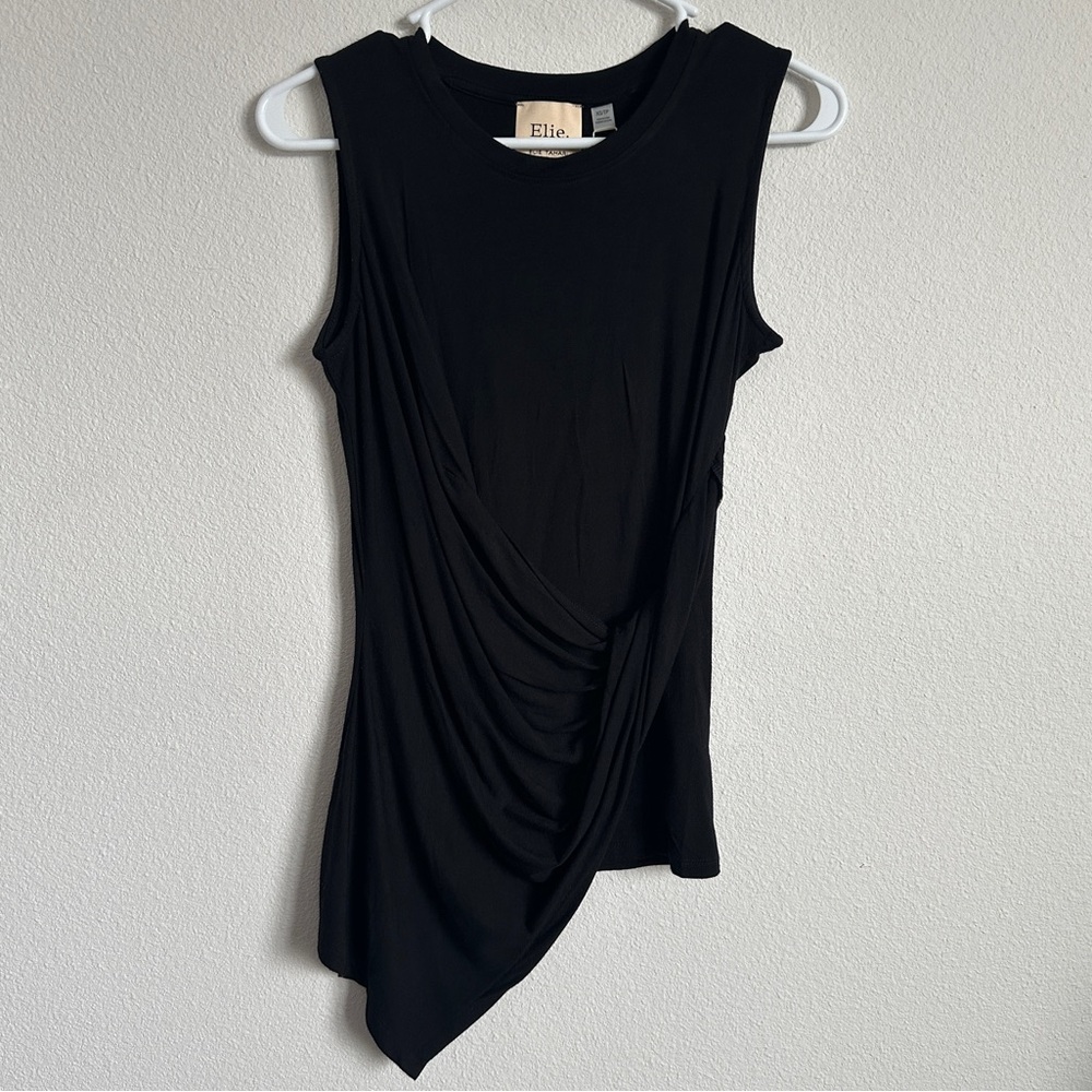 NWT Elie Tahari black casual uneven hem sleeveless stretchy shirt top